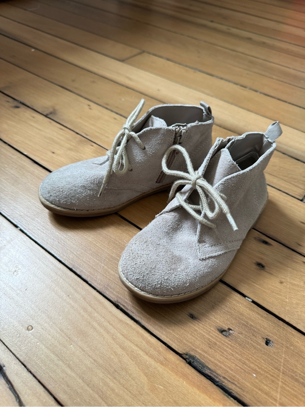 GAP Kids Light Beige Genuine Suede Lace-Up Chelsea Boots